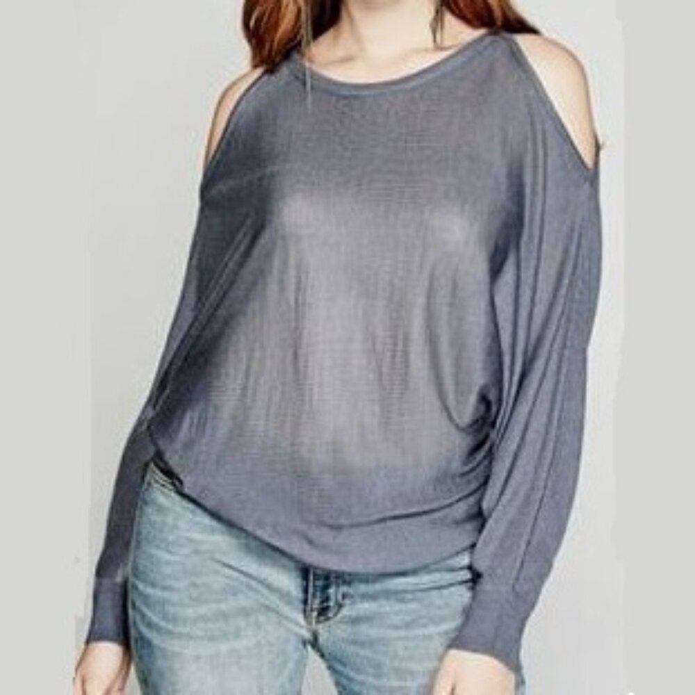 Marciano grey cold shoulder wool silk blend sweater